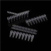PP Materyèl Transparan 0.2ml 8 Tib Tib Plastik PCR Tib ak bouchon plat